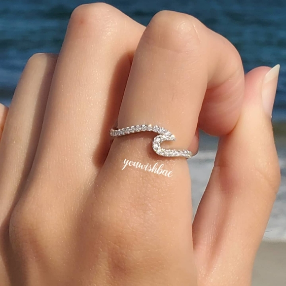 Wave Ring Sterling Silver Size 10 Diamond Summer - Picture 2 of 5